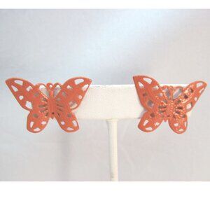 Orange Enamel Cut Out Butterfly Pierced Earrings